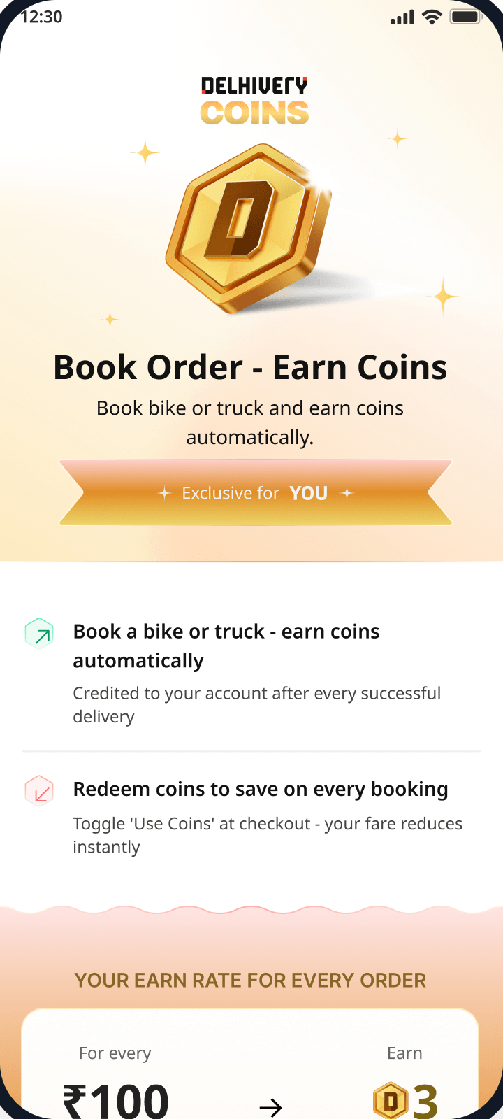 The final coins landing page: light and warm, with the earn rate worked through