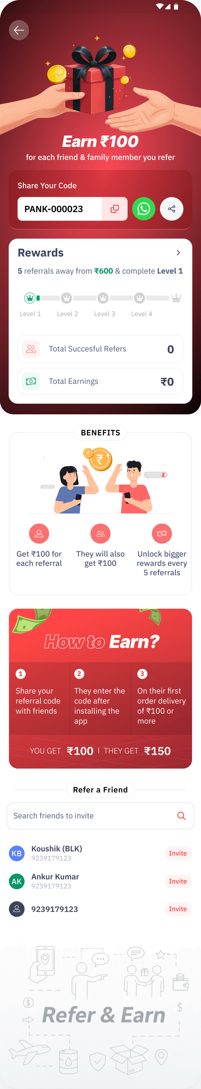 The full Refer & Earn page, top to bottom