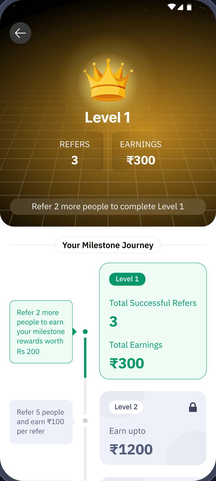 Refer & Earn after the first referrals, Level 1 in progress