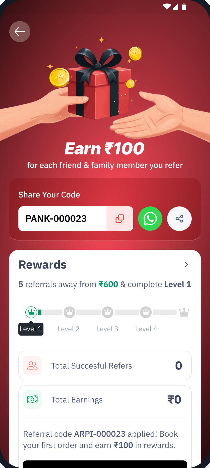 The goal: Book a first order to unlock ₹100
