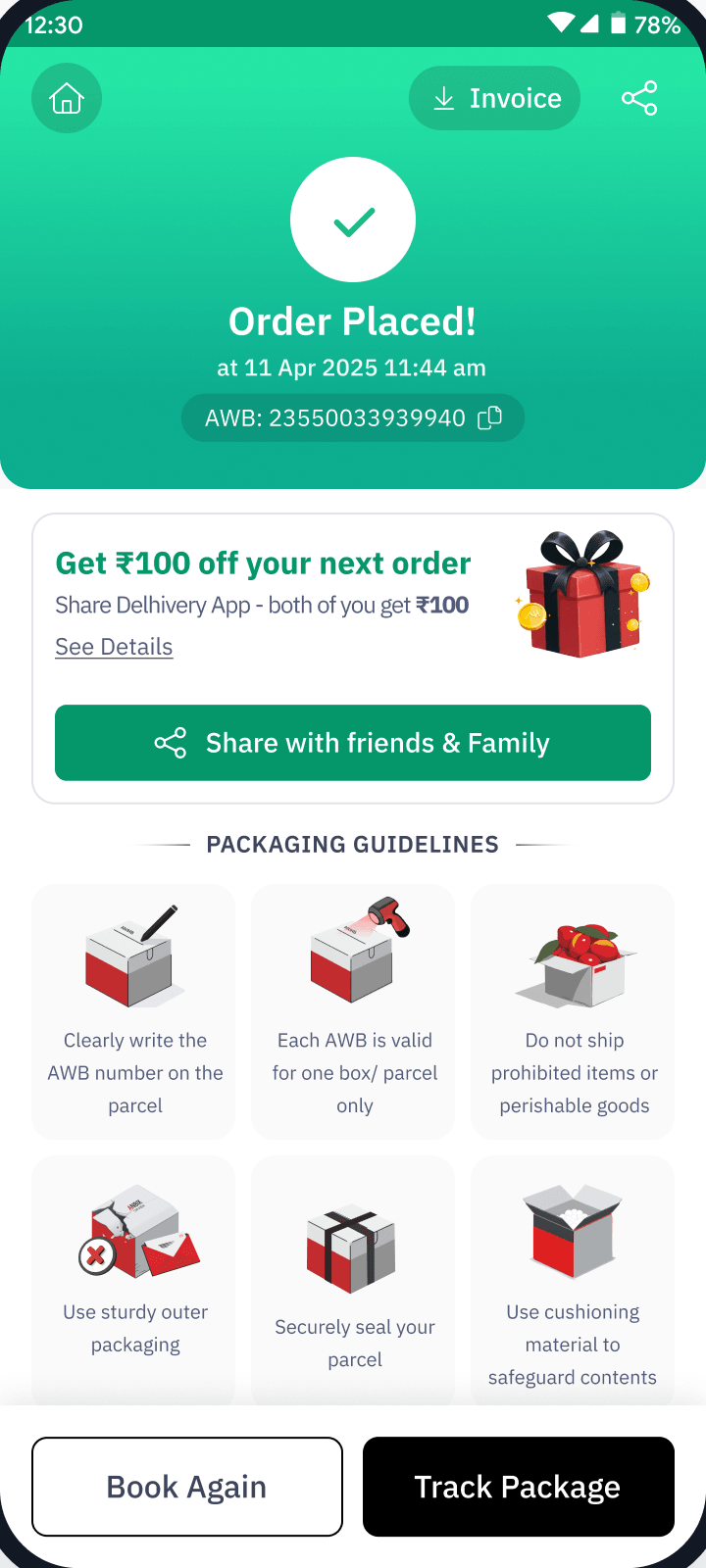 After booking: A quiet card below the tracking CTA